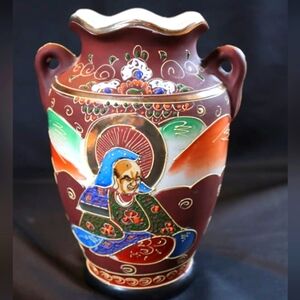 Vintage Satsuma Kutani Japan Double Handle Urn /Vase Mori Age Immortal Deity